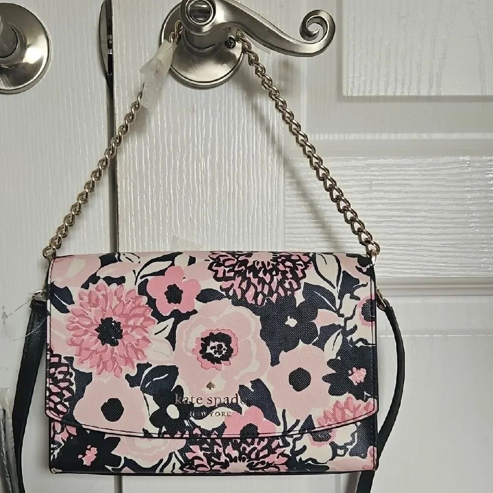Kate Spade Pink and Black Crossbody Bag with Floral Design